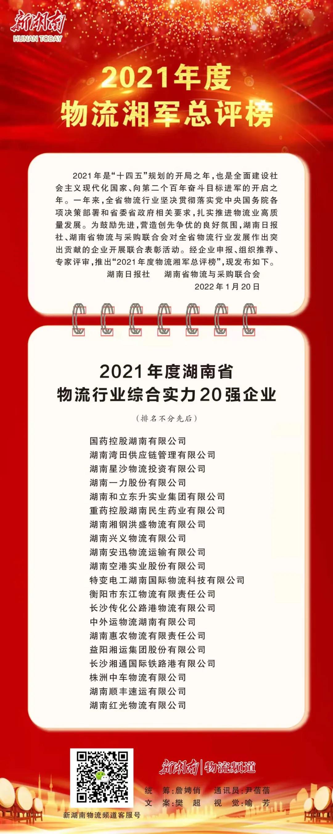  2021年度物流湘军总评榜颁布，bifa必发集团上榜综合实力20强！(图3)